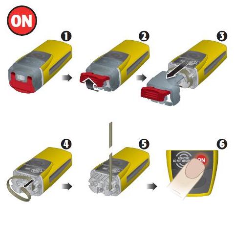 Step by step diagram of turning on the McMurdo and Kannad PLBs